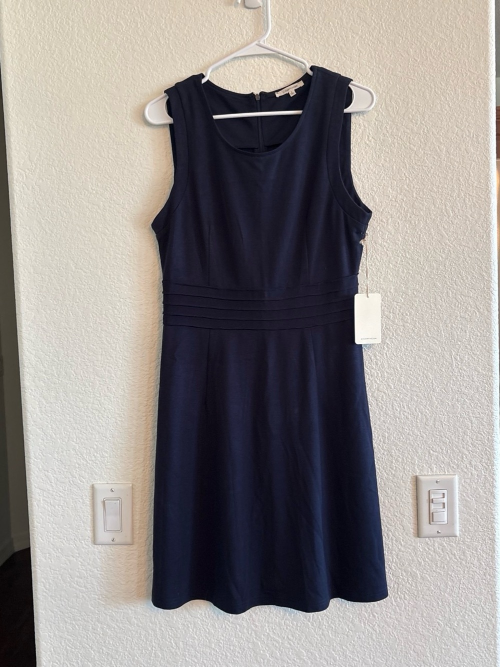 Sleeveless Navy Fit-and-Flare Dress